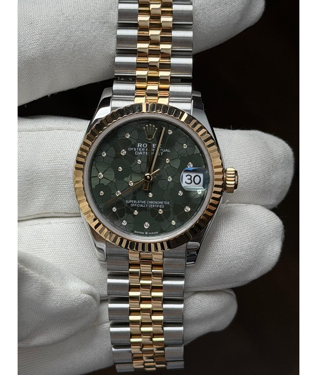 ROLEX Зеленые часы из желтого золота, фото 3