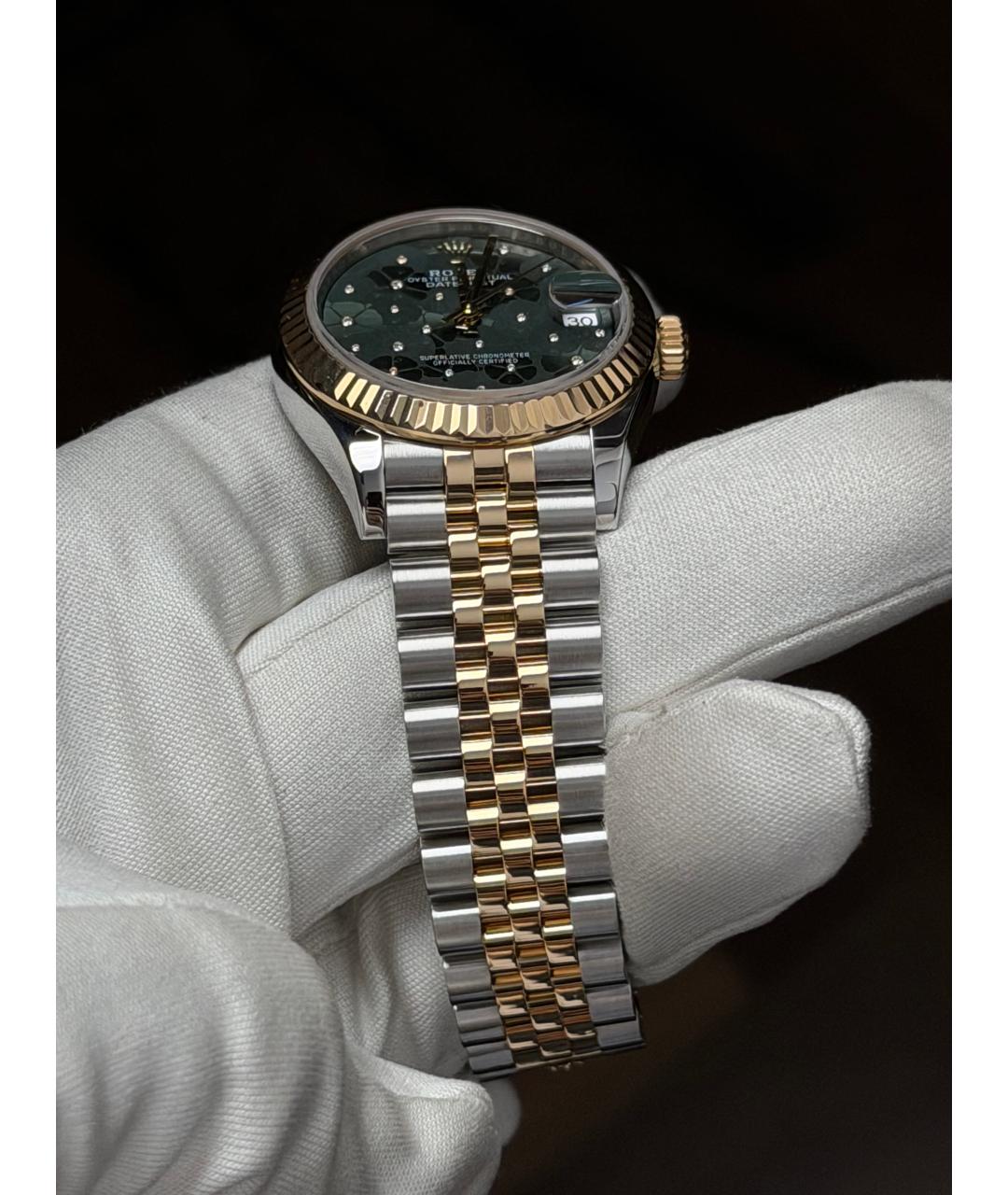 ROLEX Зеленые часы из желтого золота, фото 7