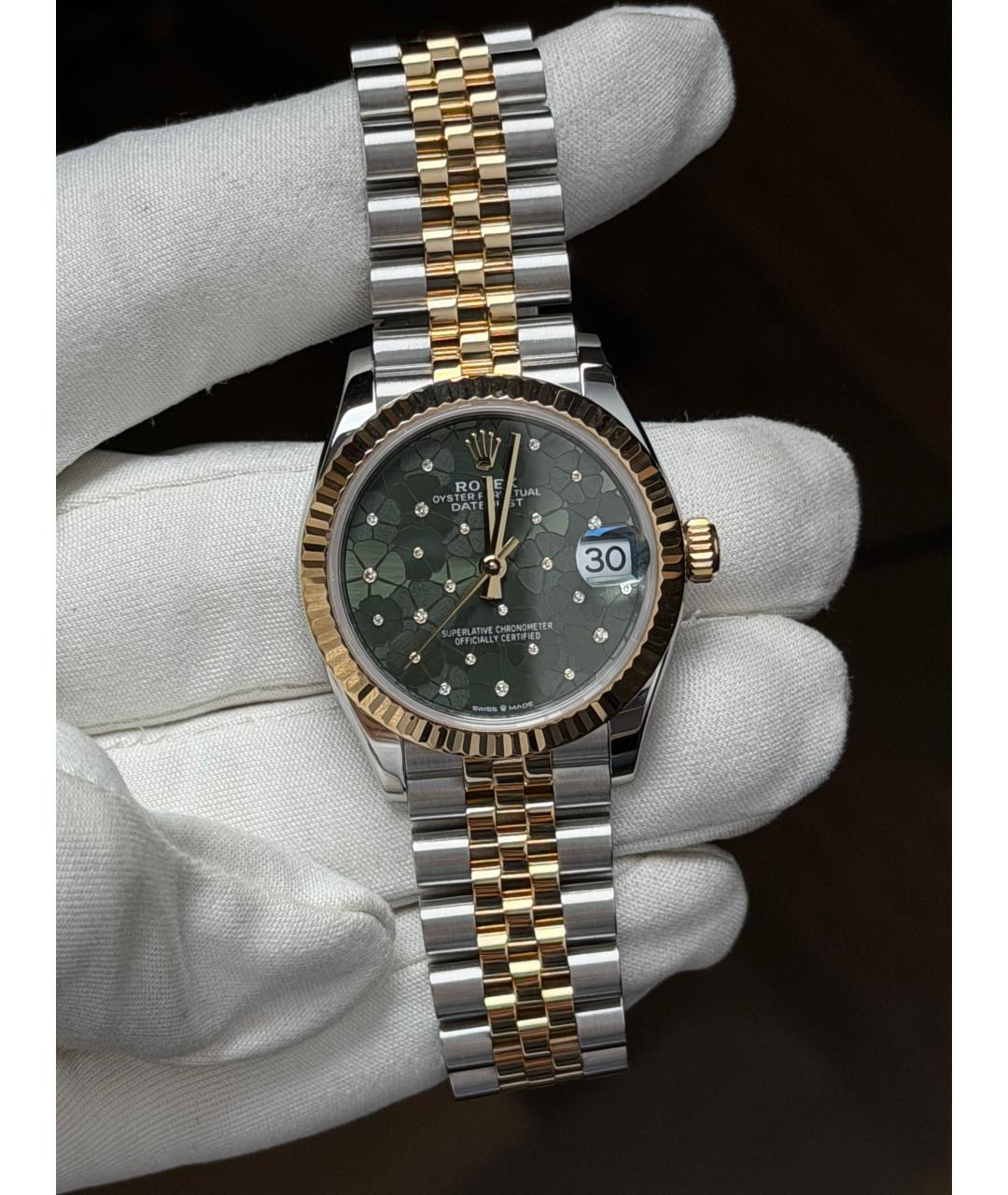 ROLEX Зеленые часы из желтого золота, фото 2