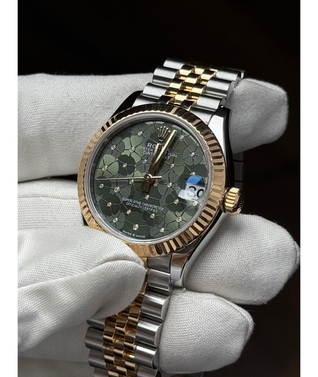ROLEX Зеленые часы из желтого золота, фото 4