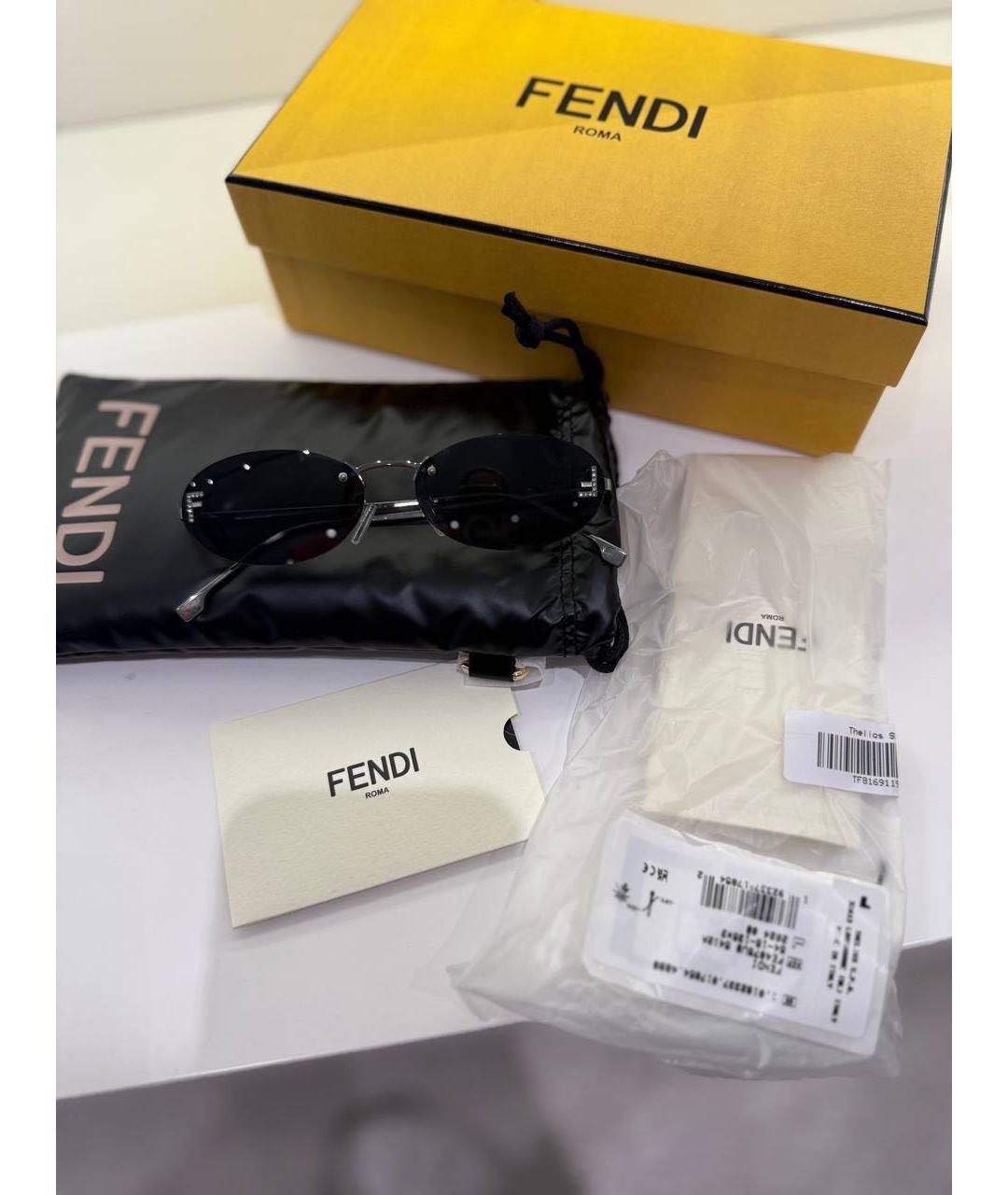 FENDI Серебряные металлические солнцезащитные очки, фото 4