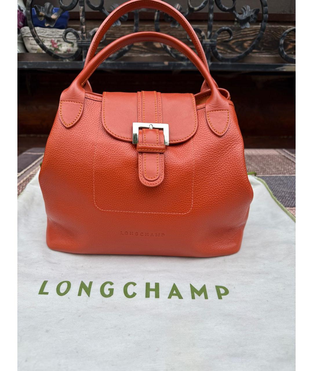 LONGCHAMP Оранжевая кожаная сумка с короткими ручками, фото 9