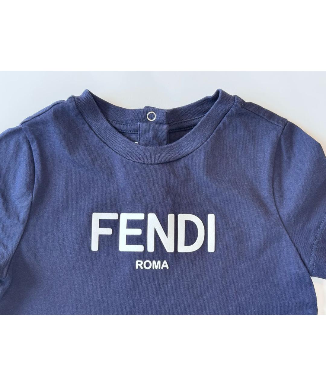 FENDI Темно-синяя хлопковая детская футболка, фото 3