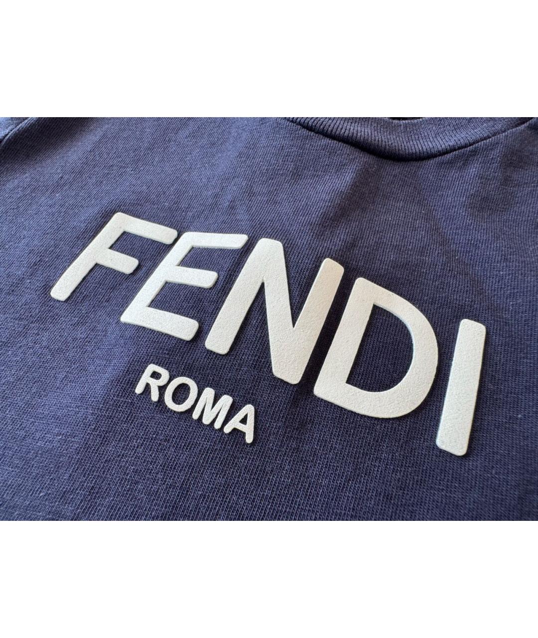 FENDI Темно-синяя хлопковая детская футболка, фото 4