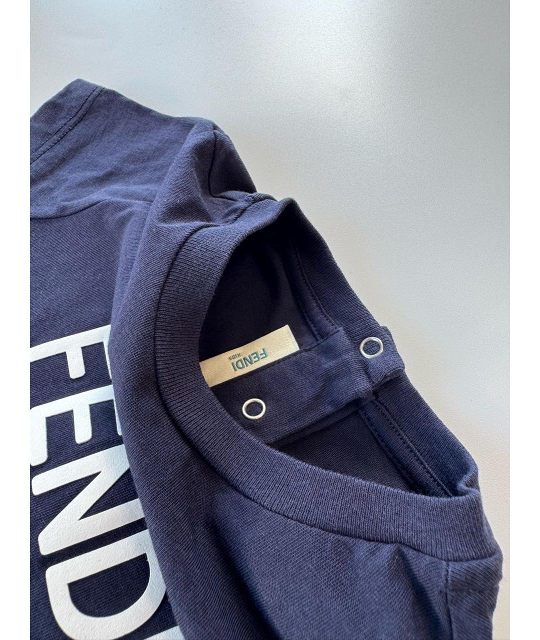 FENDI Темно-синяя хлопковая детская футболка, фото 5