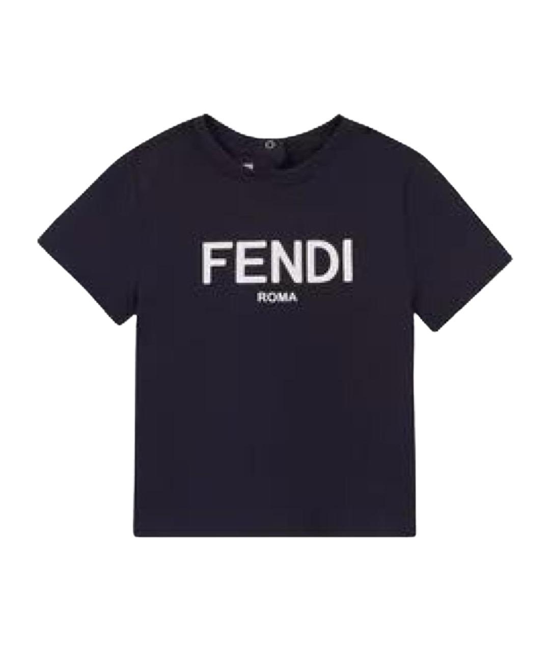 FENDI Темно-синяя хлопковая детская футболка, фото 1
