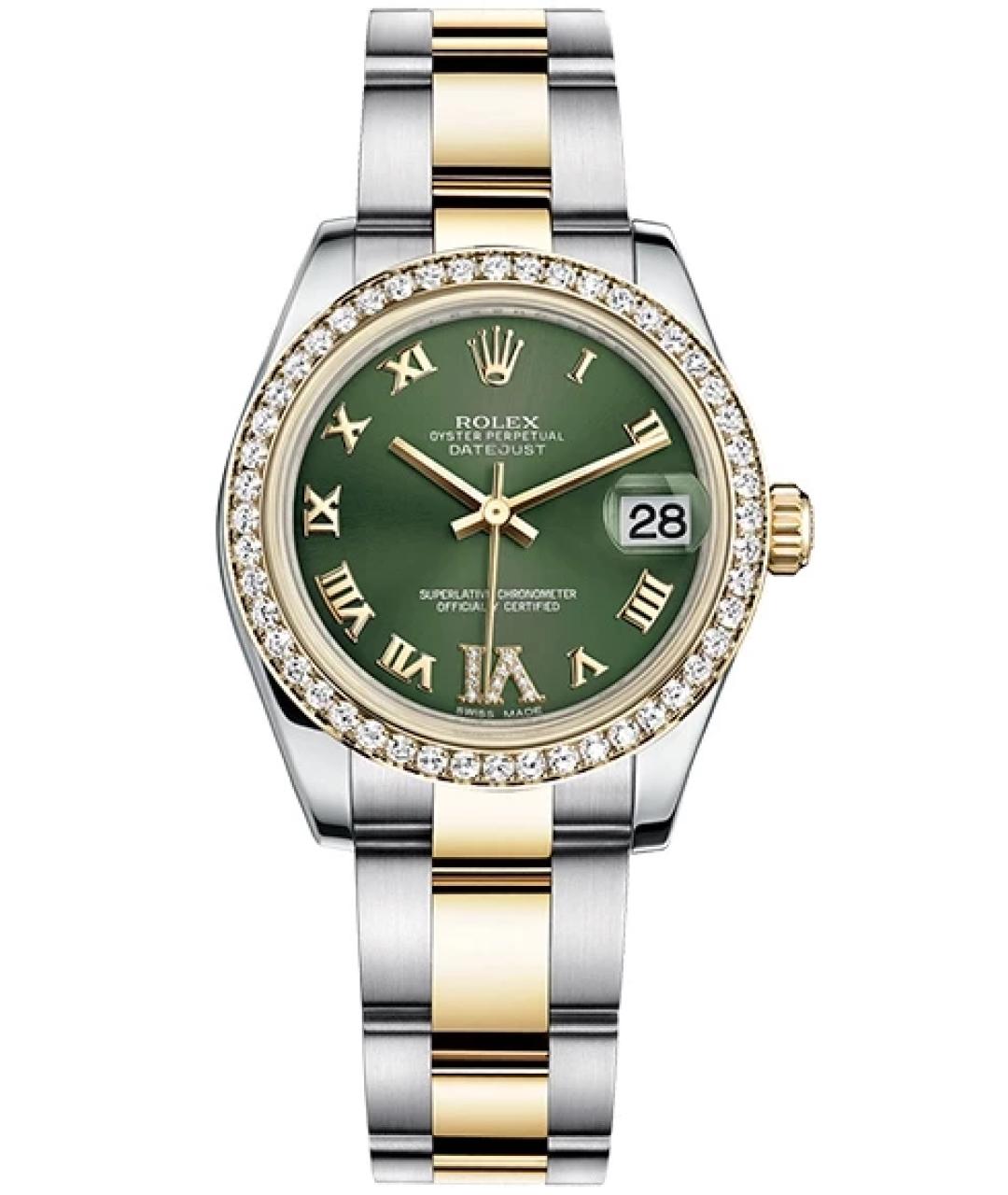 ROLEX Зеленые часы из желтого золота, фото 1