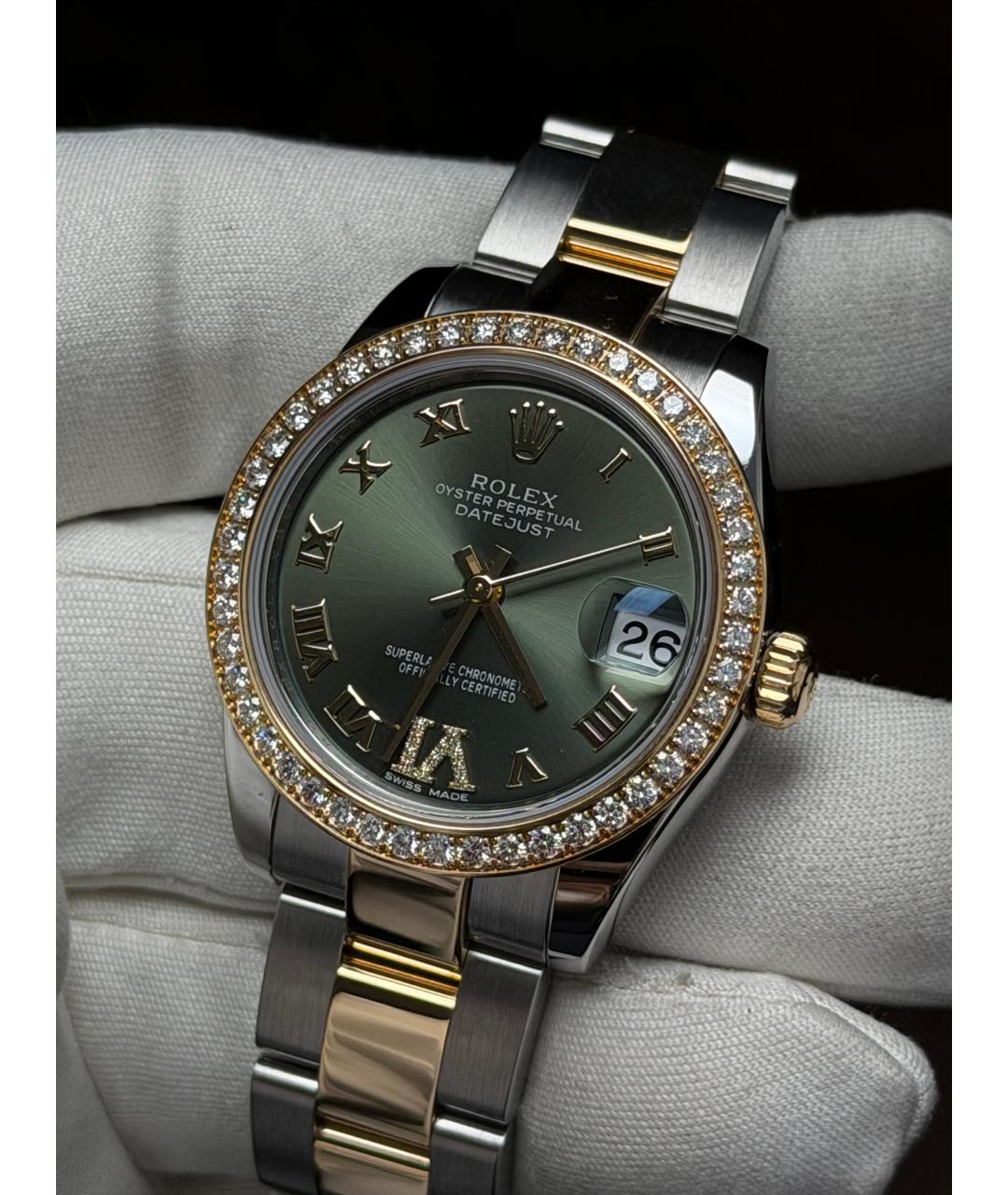 ROLEX Зеленые часы из желтого золота, фото 3