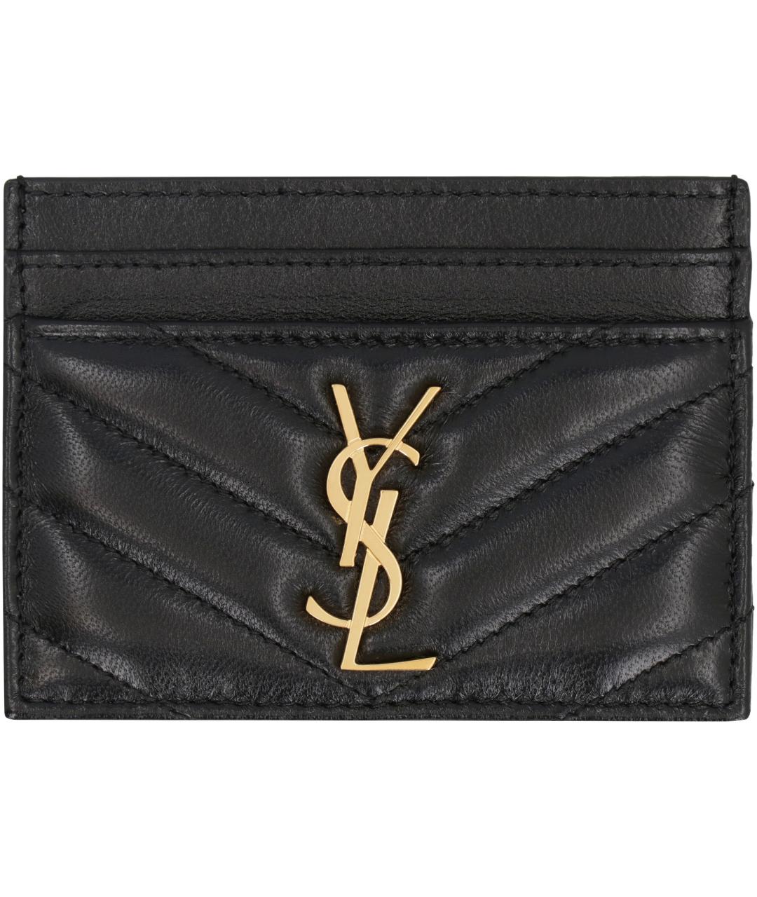 SAINT LAURENT Черный кожаный кардхолдер, фото 1