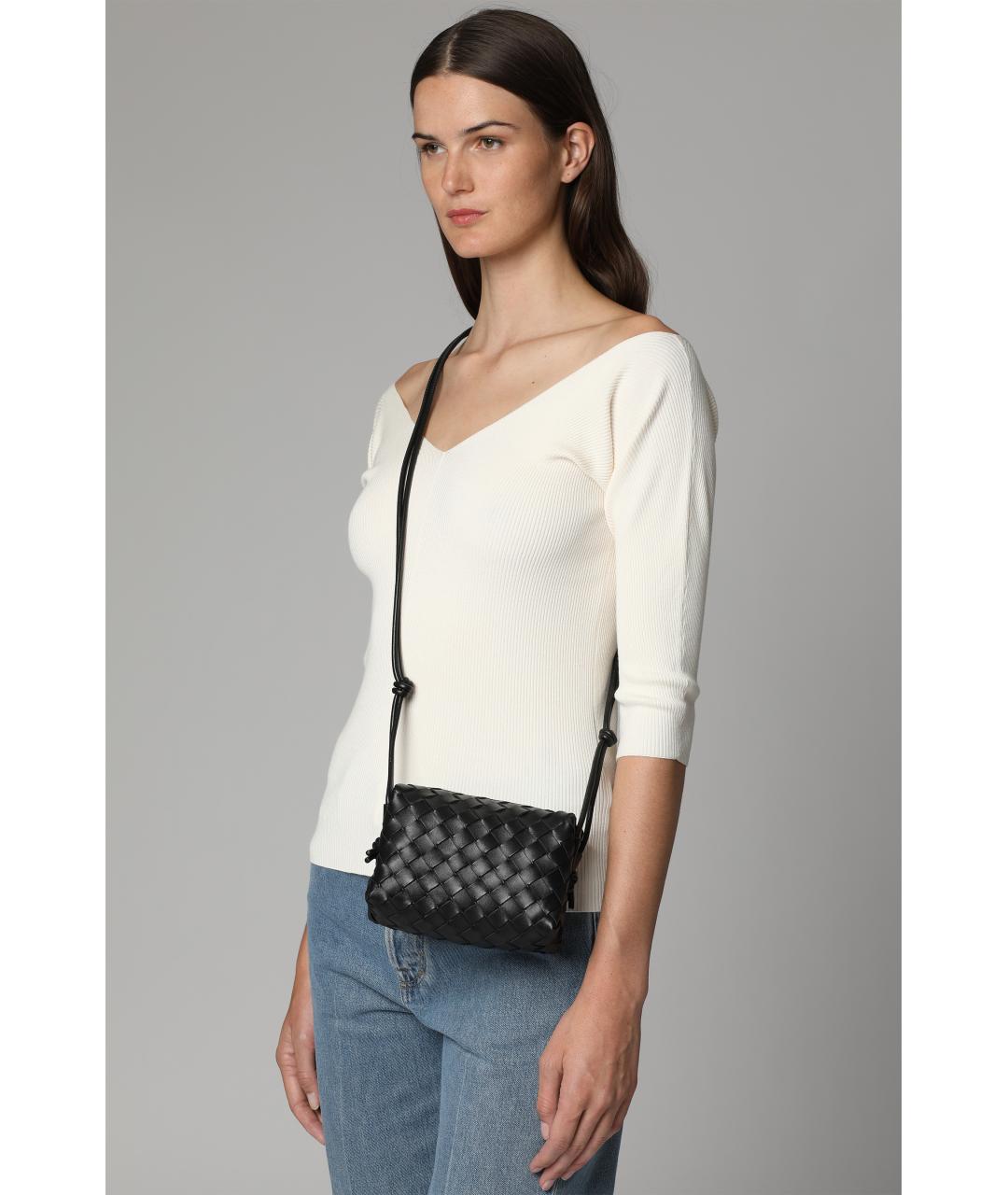 BOTTEGA VENETA Черная кожаная сумка через плечо, фото 7