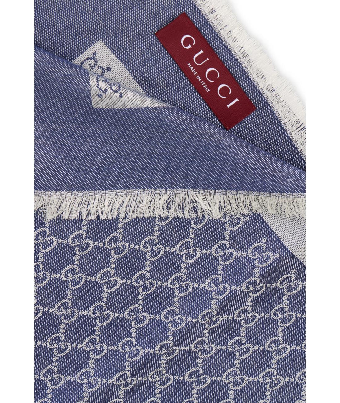 GUCCI Синий шелковый шарф, фото 3