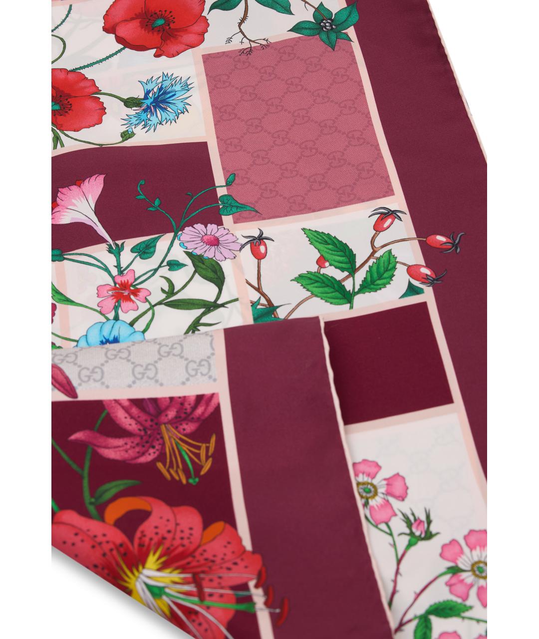 GUCCI Бордовый шелковый шарф, фото 3