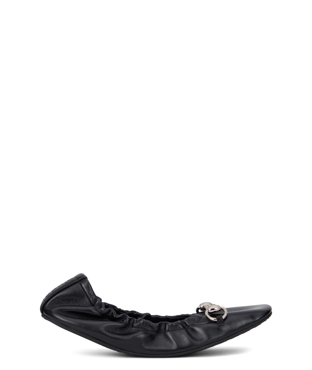 GUCCI Черные кожаные балетки, фото 1