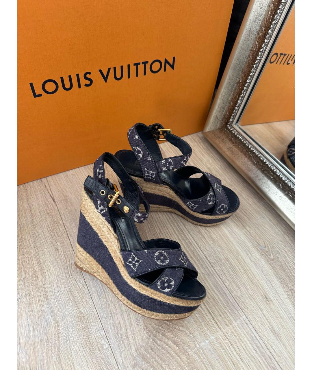 LOUIS VUITTON Синие текстильные босоножки, фото 5