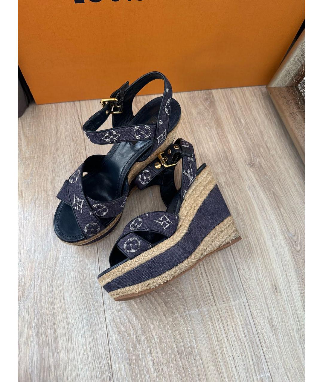 LOUIS VUITTON Синие текстильные босоножки, фото 2