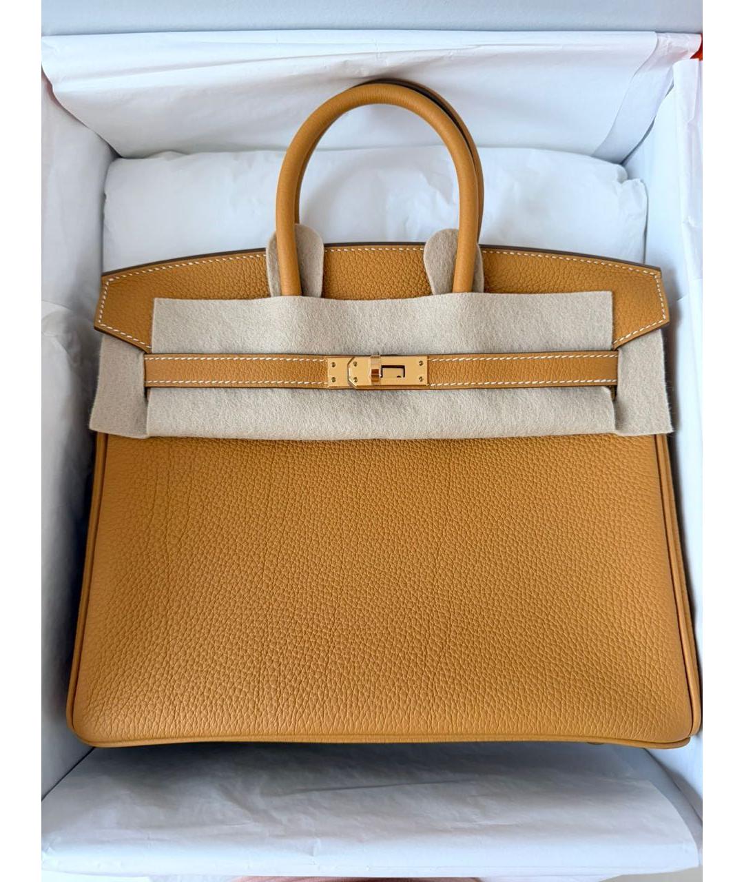 HERMES Горчичная кожаная сумка с короткими ручками, фото 6