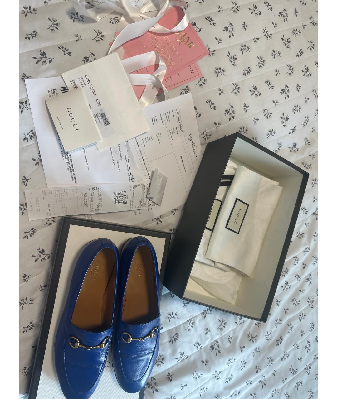 GUCCI Синие кожаные лоферы, фото 6