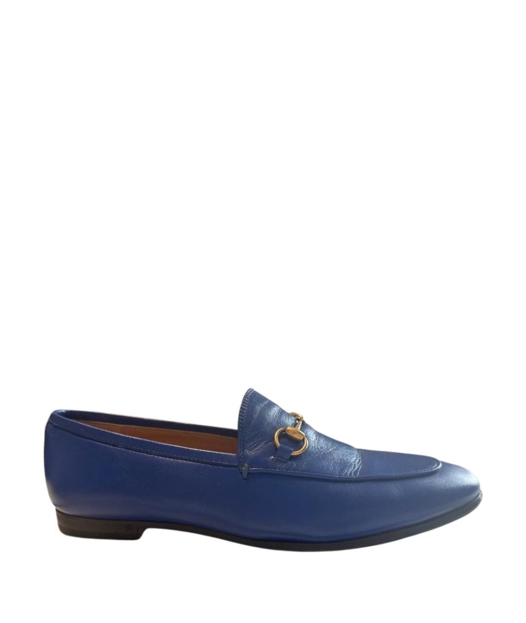 GUCCI Синие кожаные лоферы, фото 1