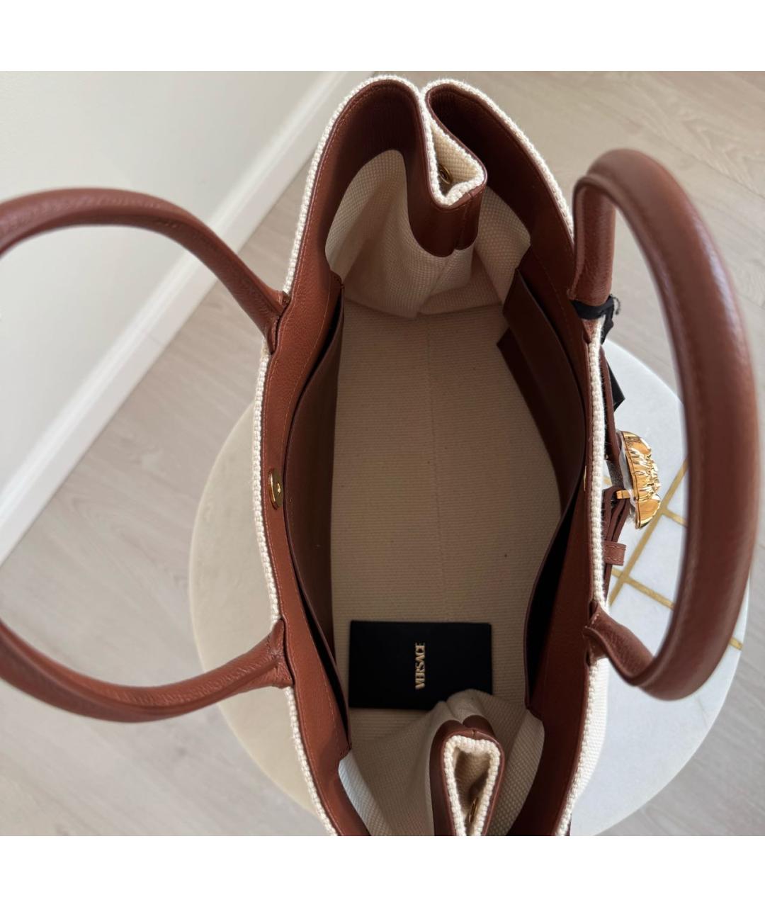 VERSACE Бежевая тканевая сумка тоут, фото 6