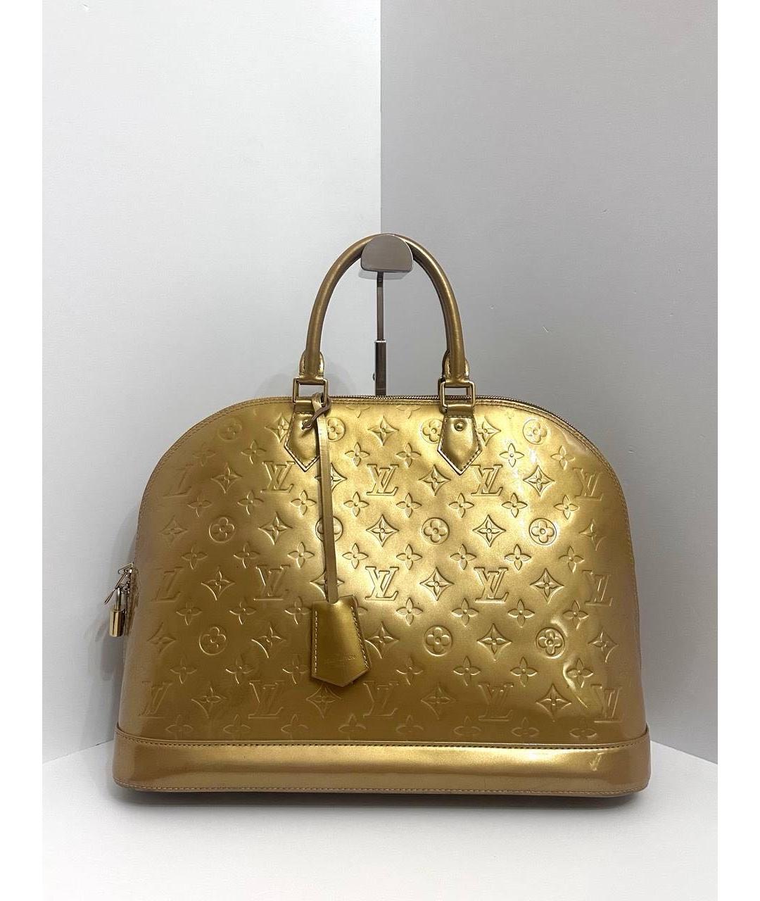 LOUIS VUITTON Золотая сумка с короткими ручками из лакированной кожи, фото 9