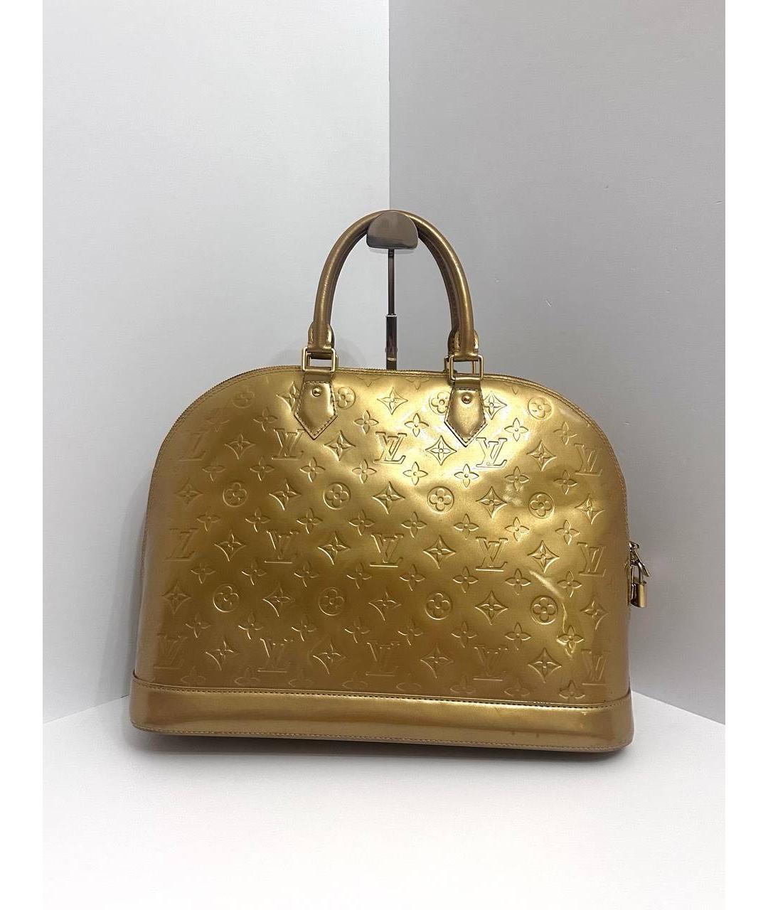 LOUIS VUITTON Золотая сумка с короткими ручками из лакированной кожи, фото 4