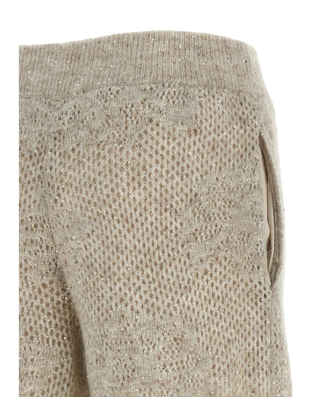 BRUNELLO CUCINELLI Бежевые шерстяные брюки широкие, фото 4