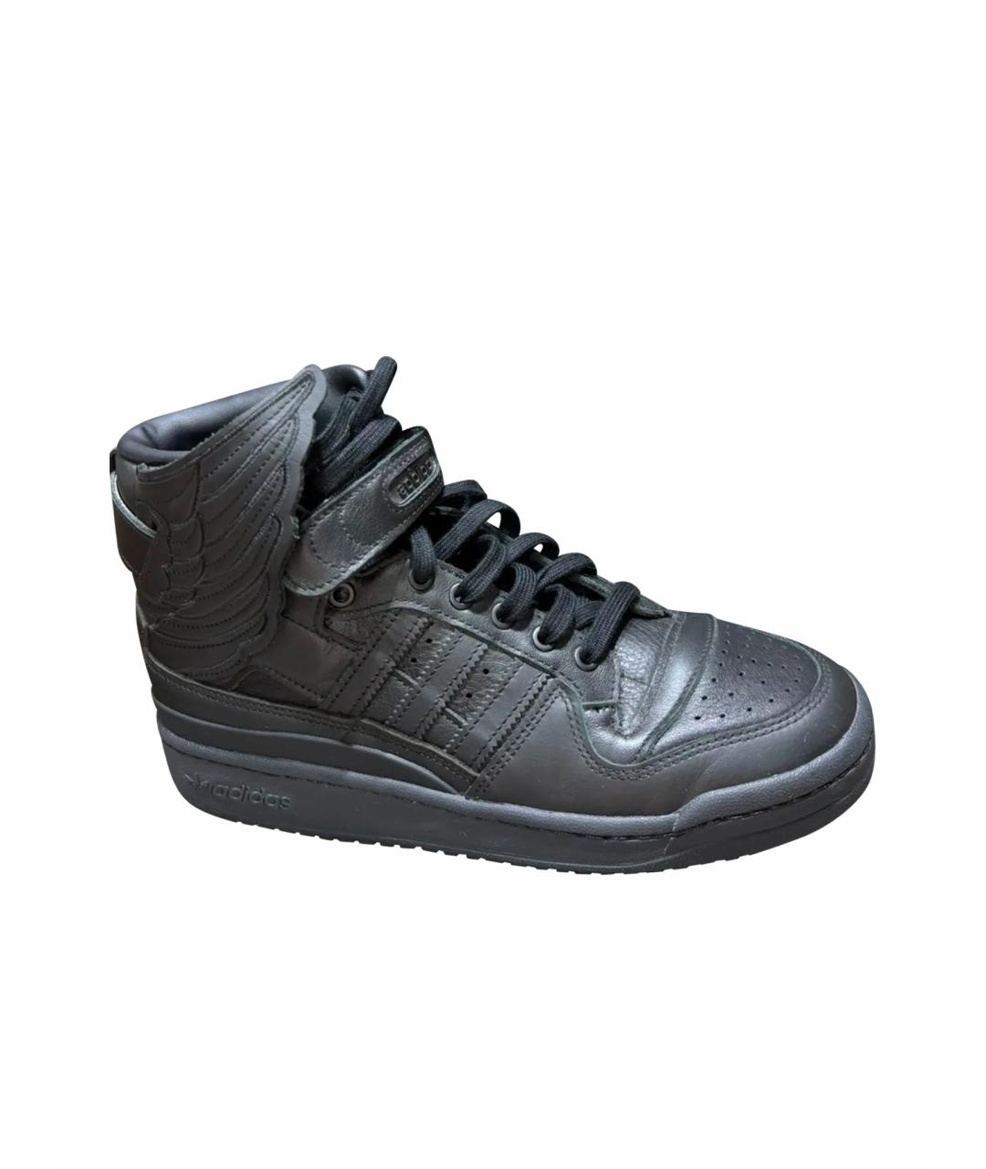 ADIDAS Черные кожаные высокие кроссовки / кеды, фото 1