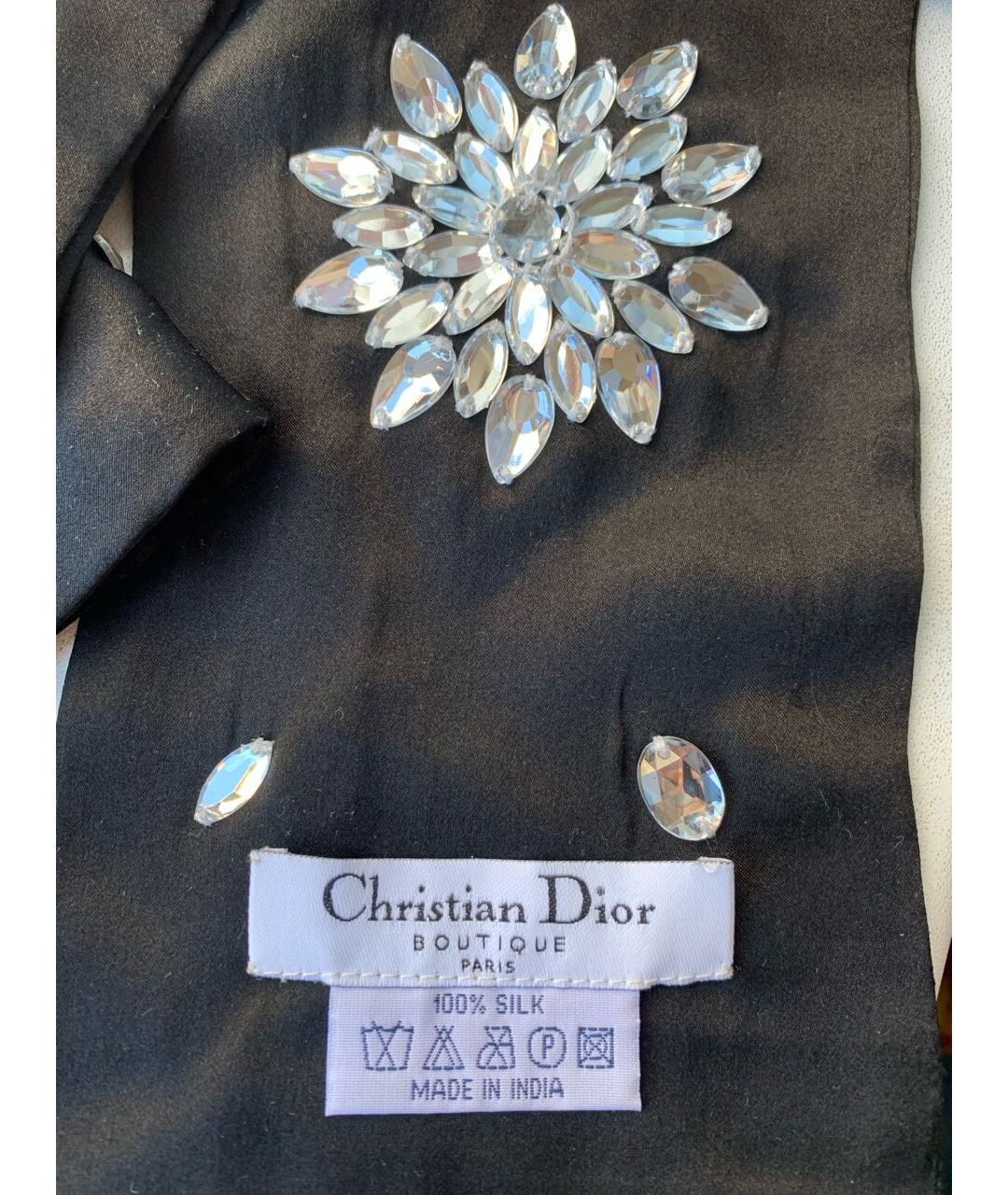 CHRISTIAN DIOR Черный шелковый шарф, фото 3