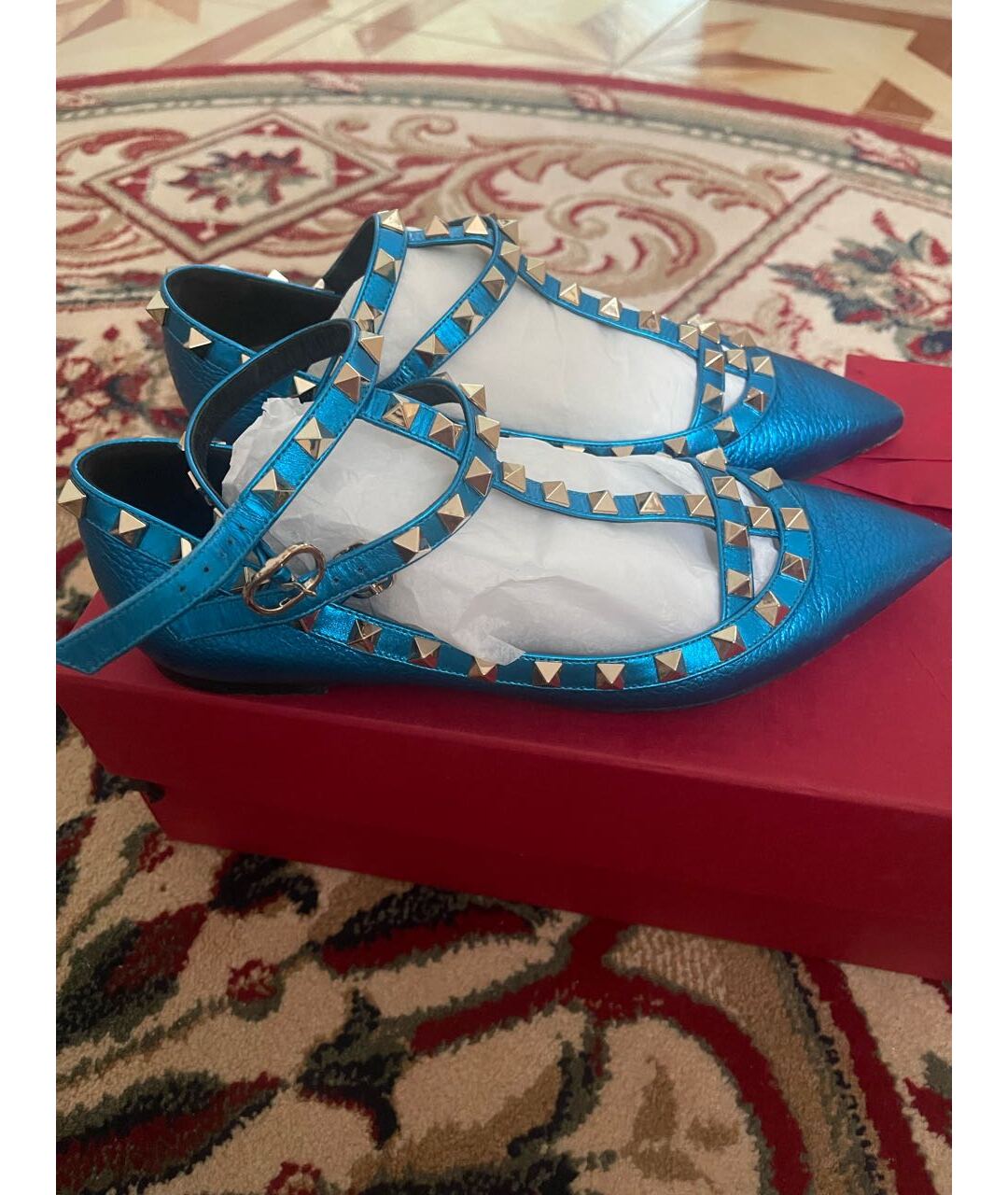 VALENTINO Синие кожаные балетки, фото 2