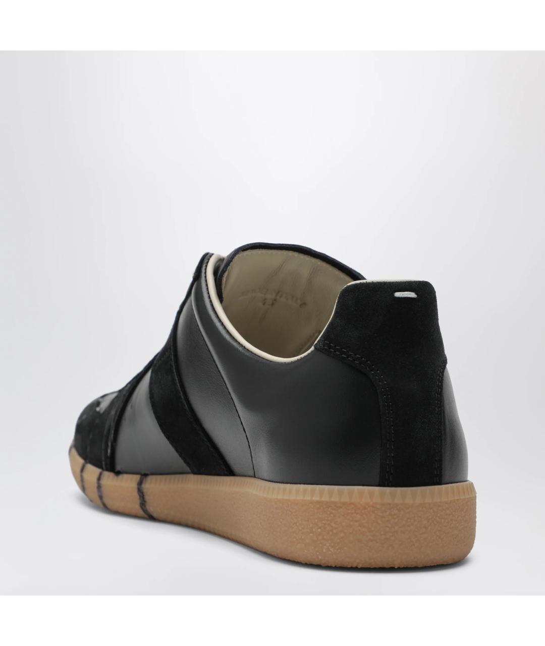 MAISON MARGIELA Черные кожаные низкие кроссовки / кеды, фото 2