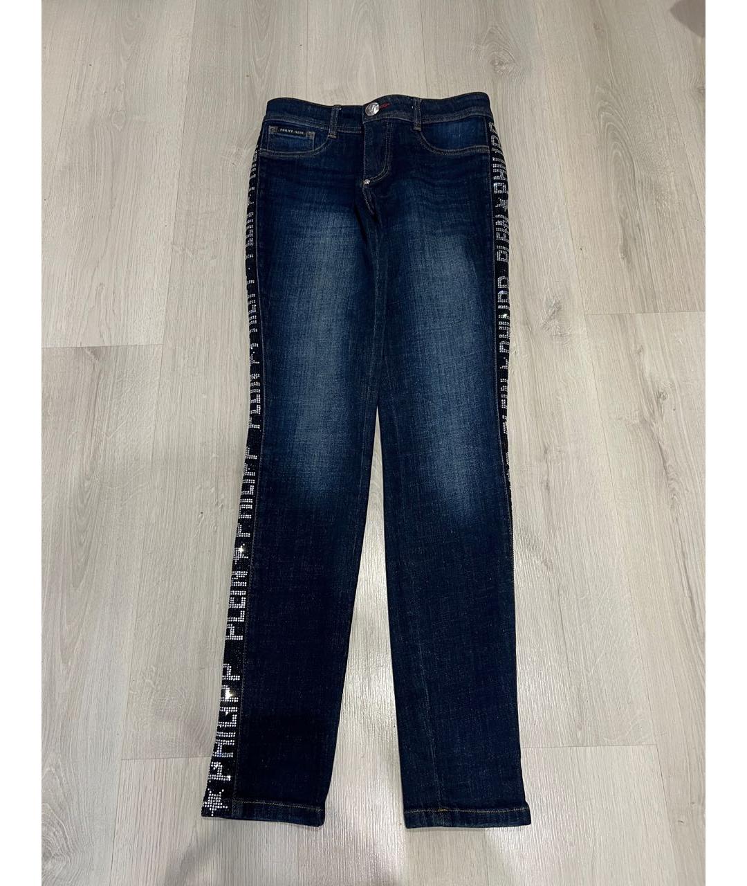 PHILIPP PLEIN Темно-синие хлопко-эластановые джинсы слим, фото 9