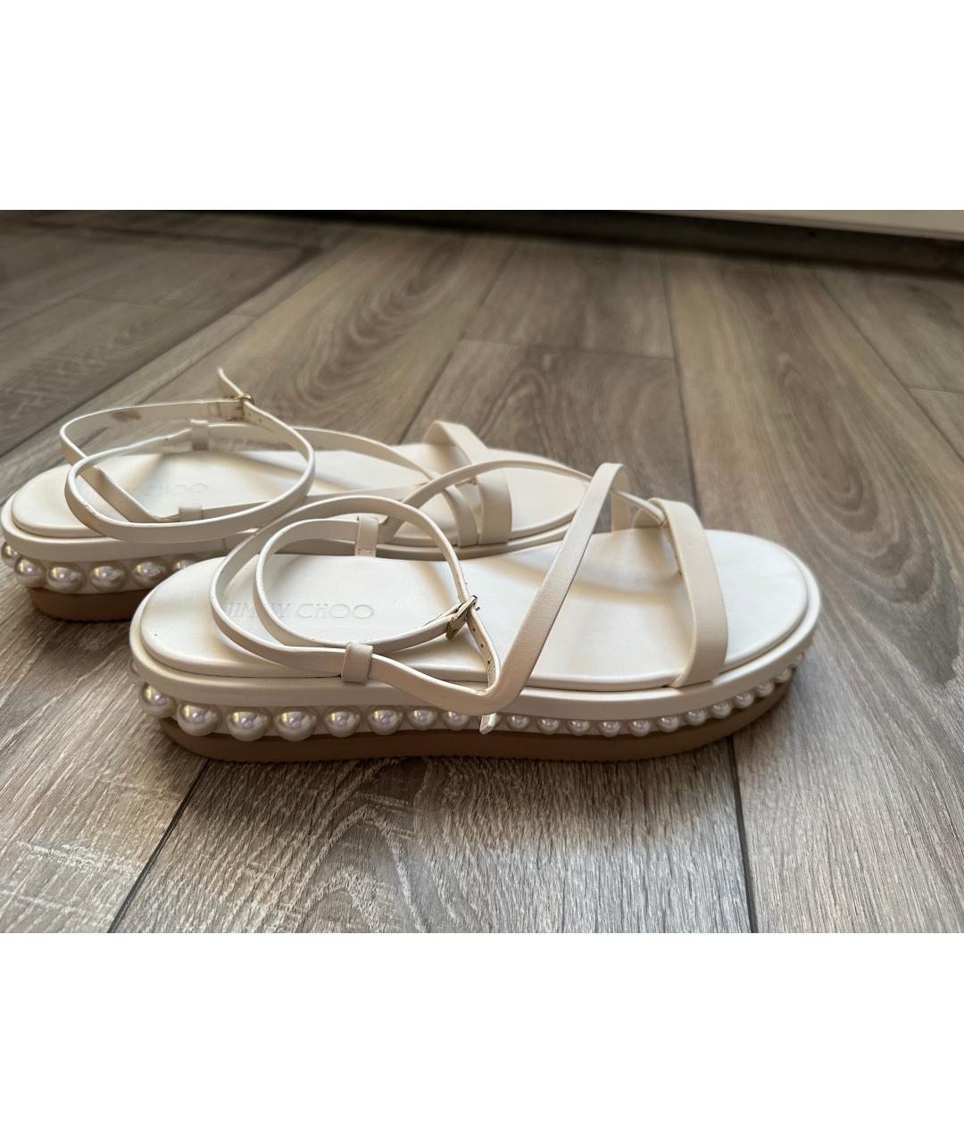 JIMMY CHOO Белые кожаные сандалии, фото 4
