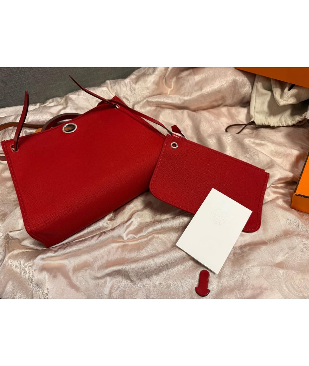 HERMES Красная тканевая сумка через плечо, фото 4
