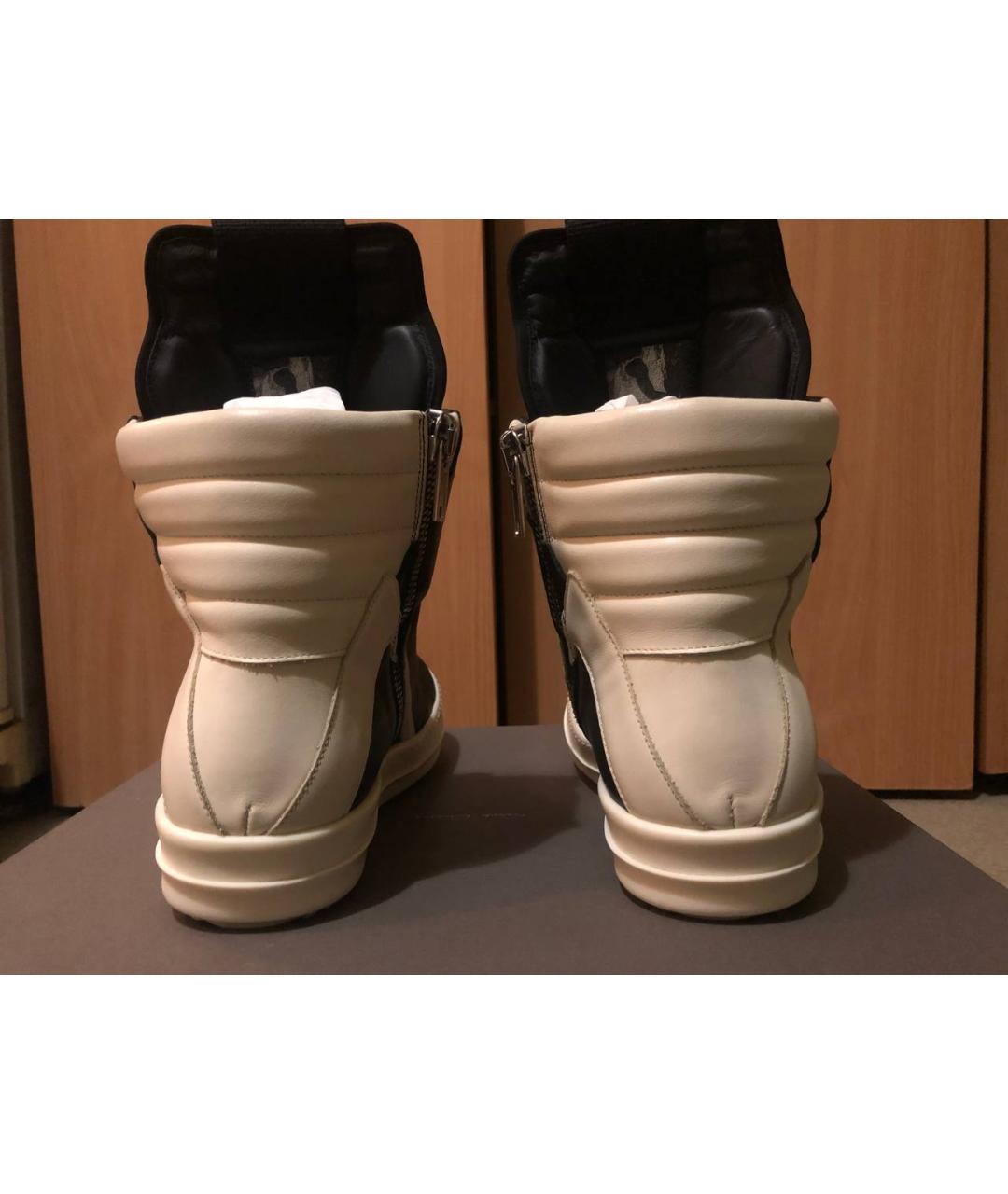 RICK OWENS Черные кожаные высокие кроссовки / кеды, фото 4