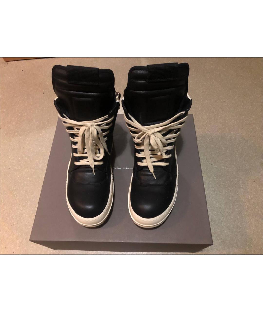 RICK OWENS Черные кожаные высокие кроссовки / кеды, фото 2