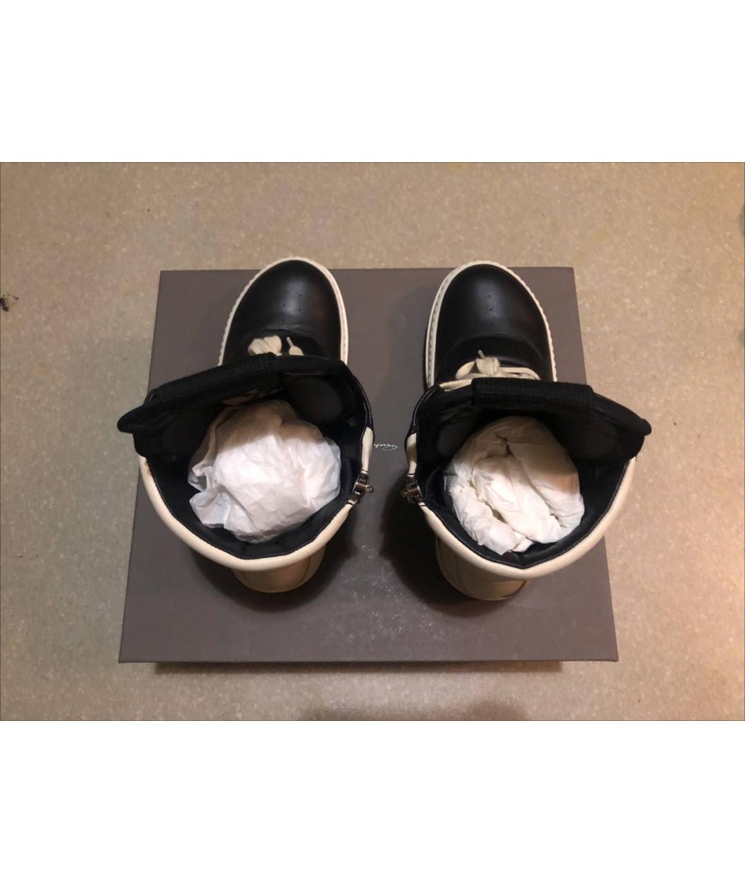 RICK OWENS Черные кожаные высокие кроссовки / кеды, фото 3