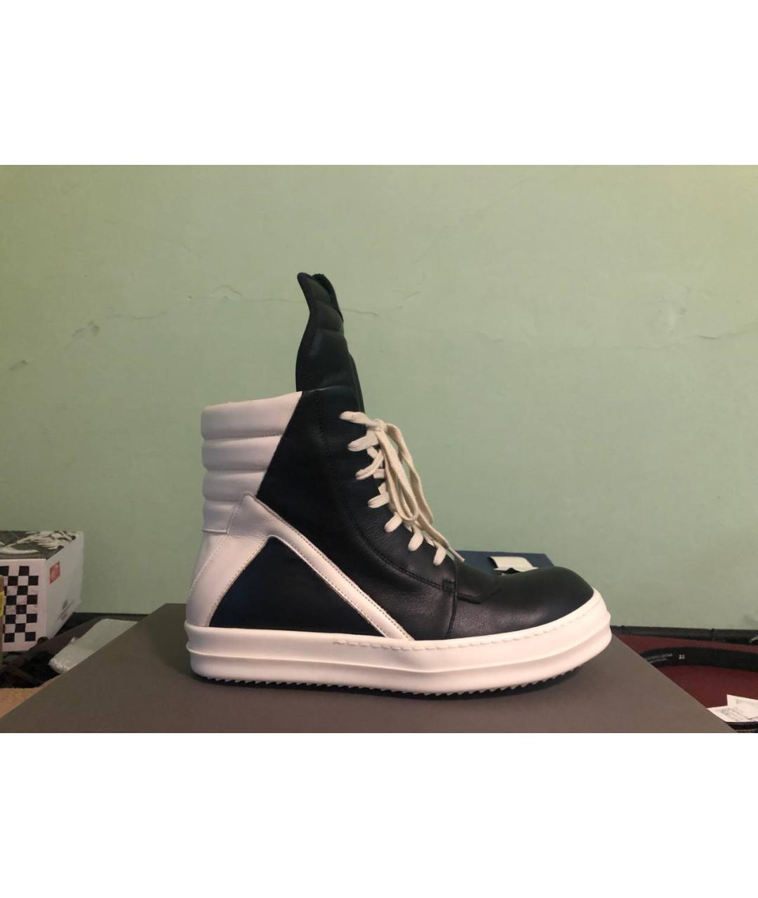 RICK OWENS Черные кожаные высокие кроссовки / кеды, фото 8