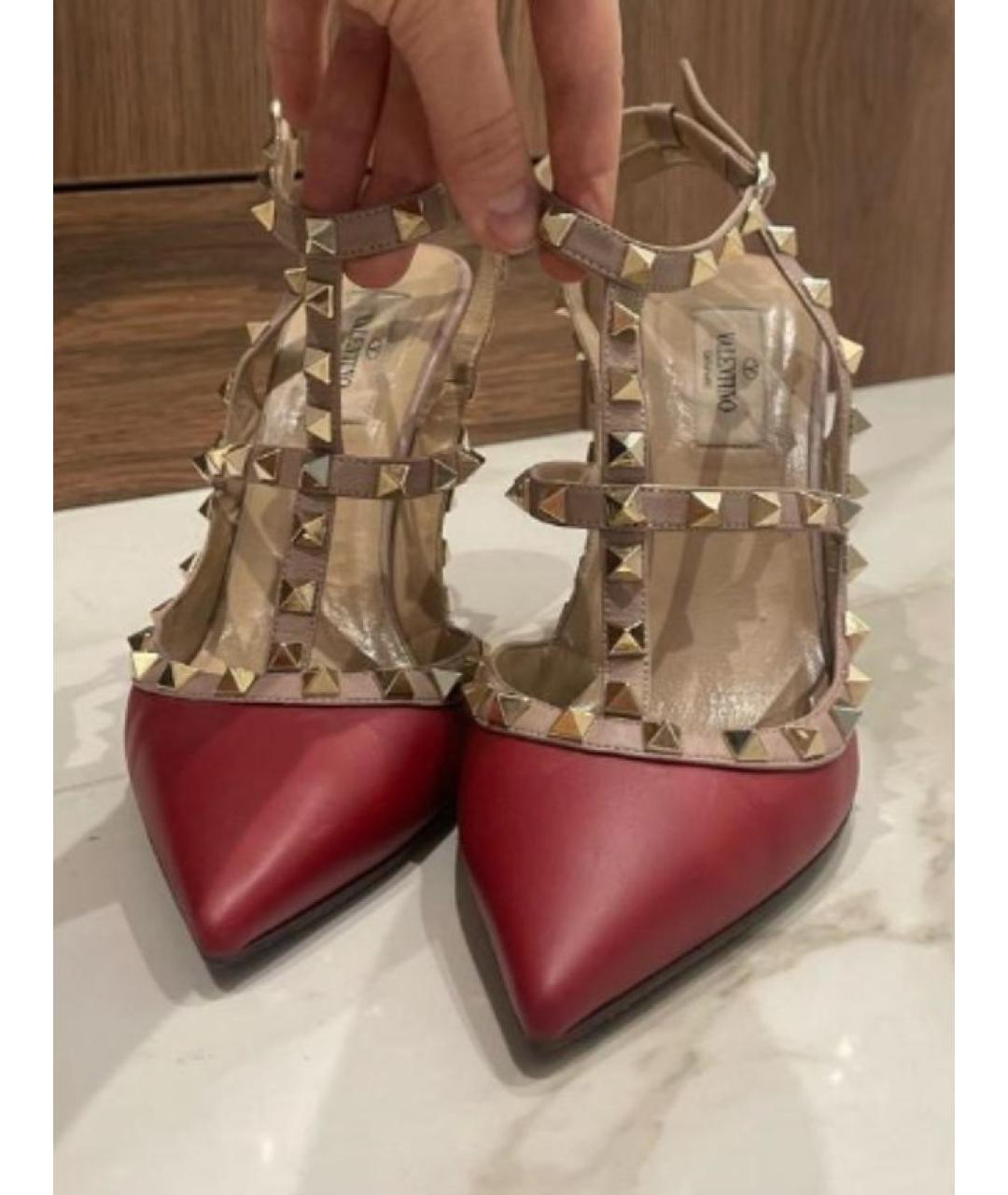 VALENTINO Бордовые кожаные босоножки, фото 4