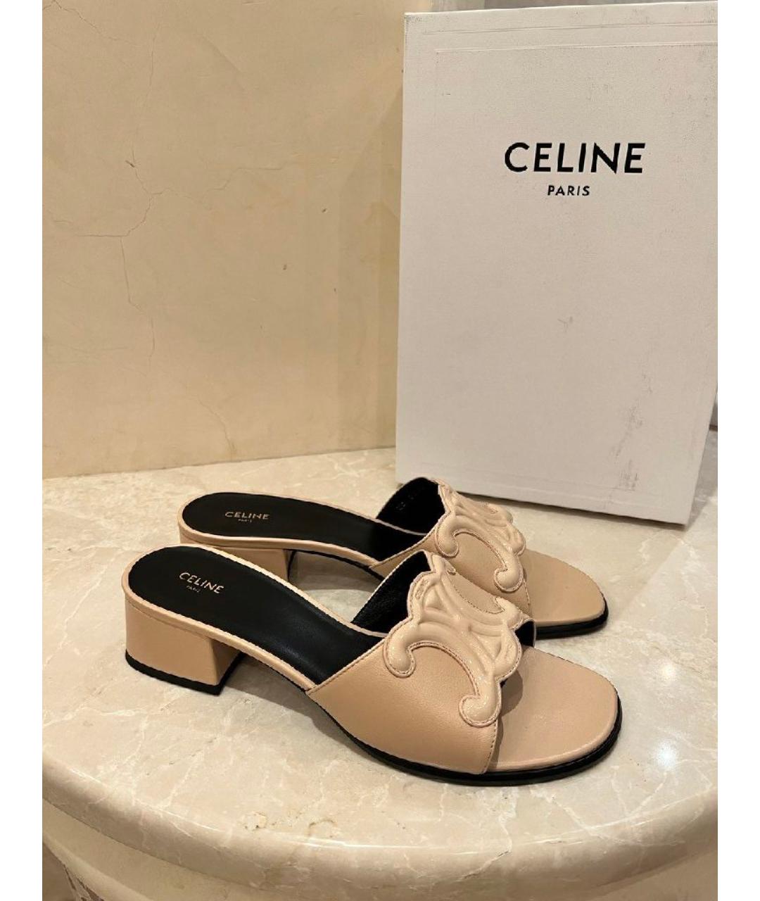 CELINE Бежевые кожаные мюли, фото 9