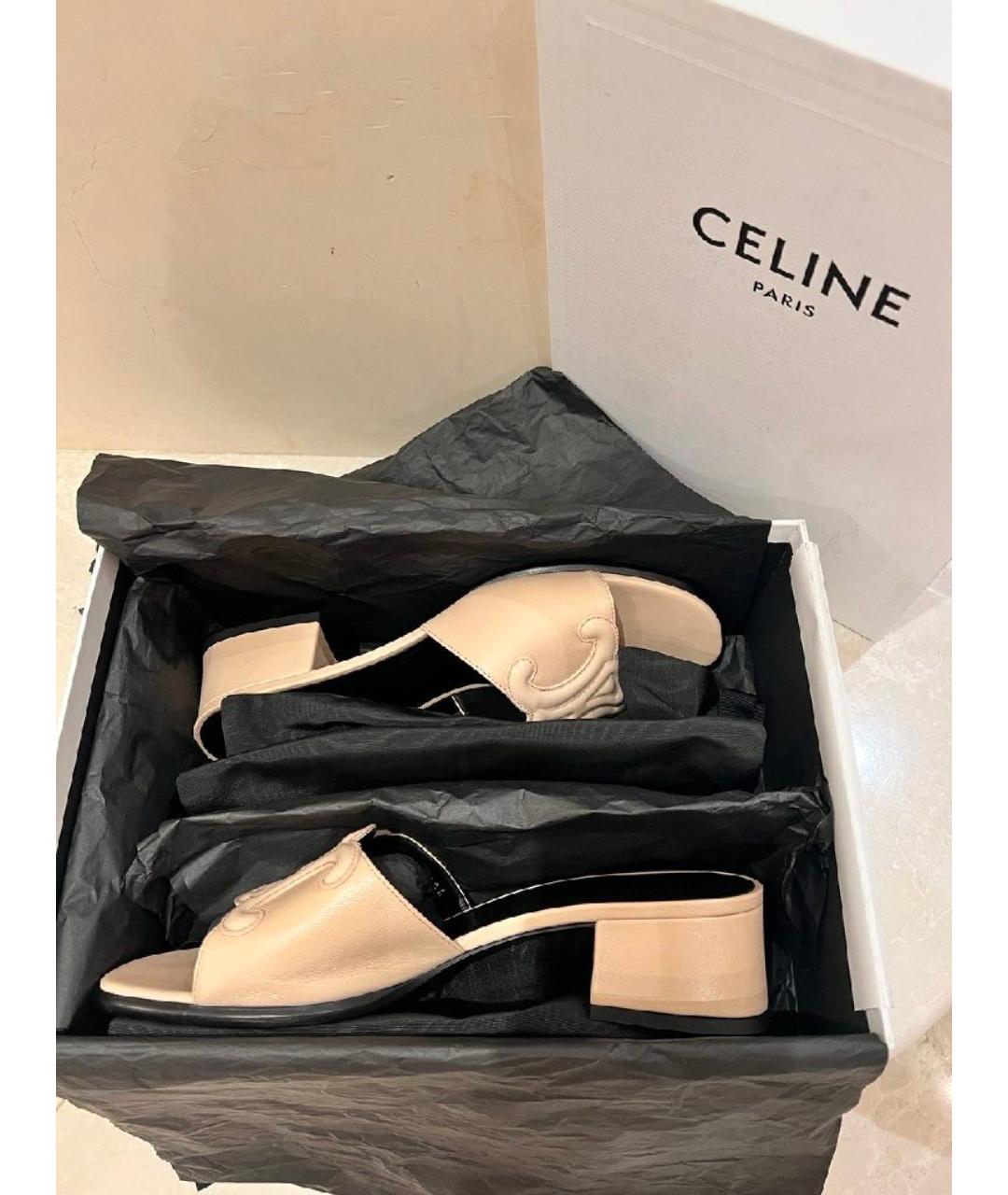 CELINE Бежевые кожаные мюли, фото 4