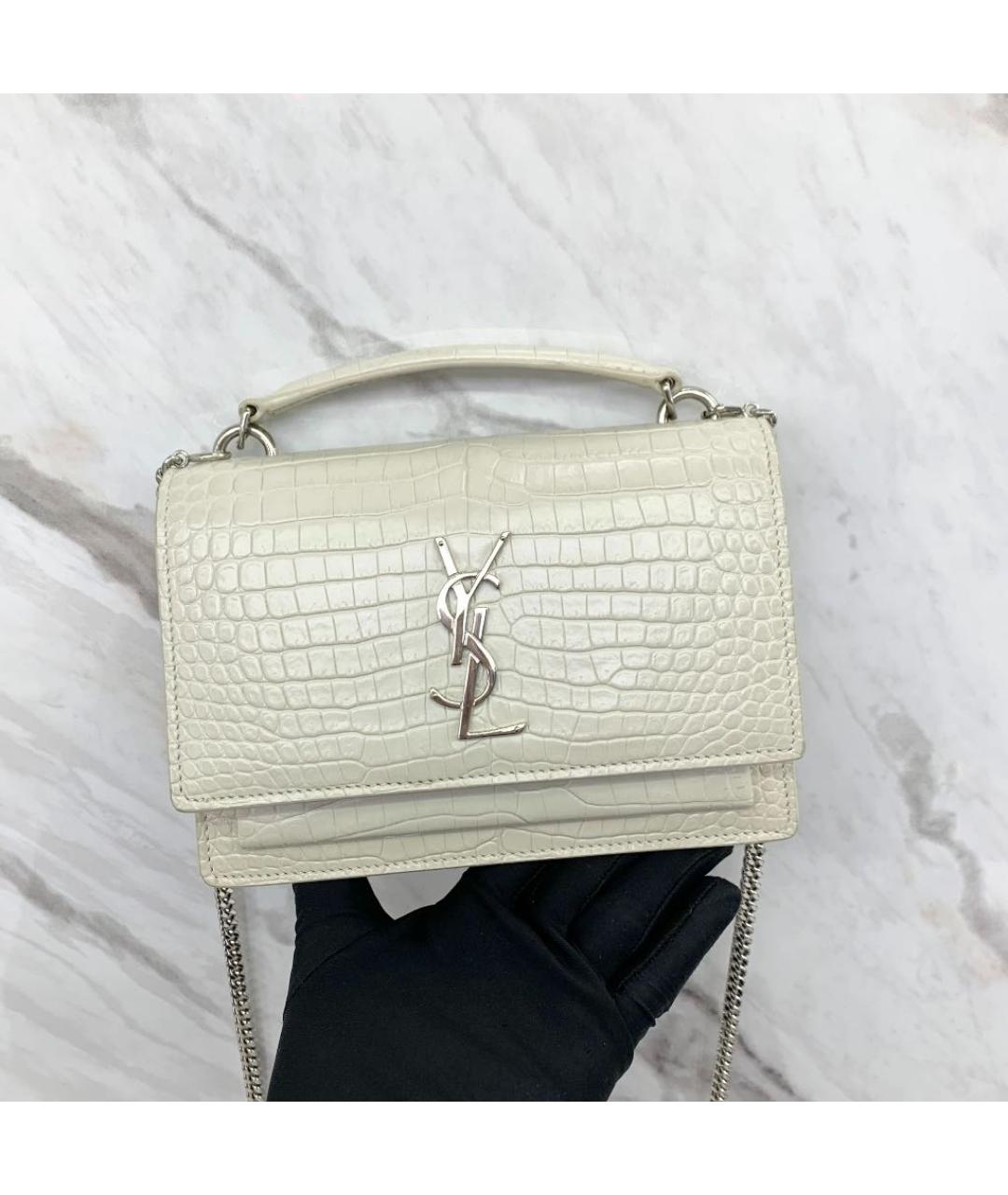SAINT LAURENT Белая кожаная сумка с короткими ручками, фото 4