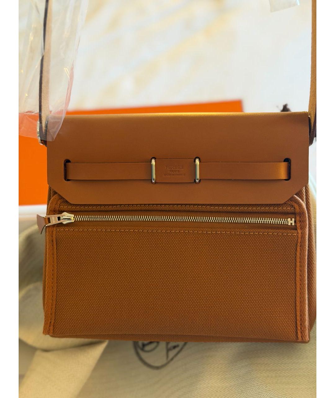 HERMES Коричневая тканевая сумка через плечо, фото 3