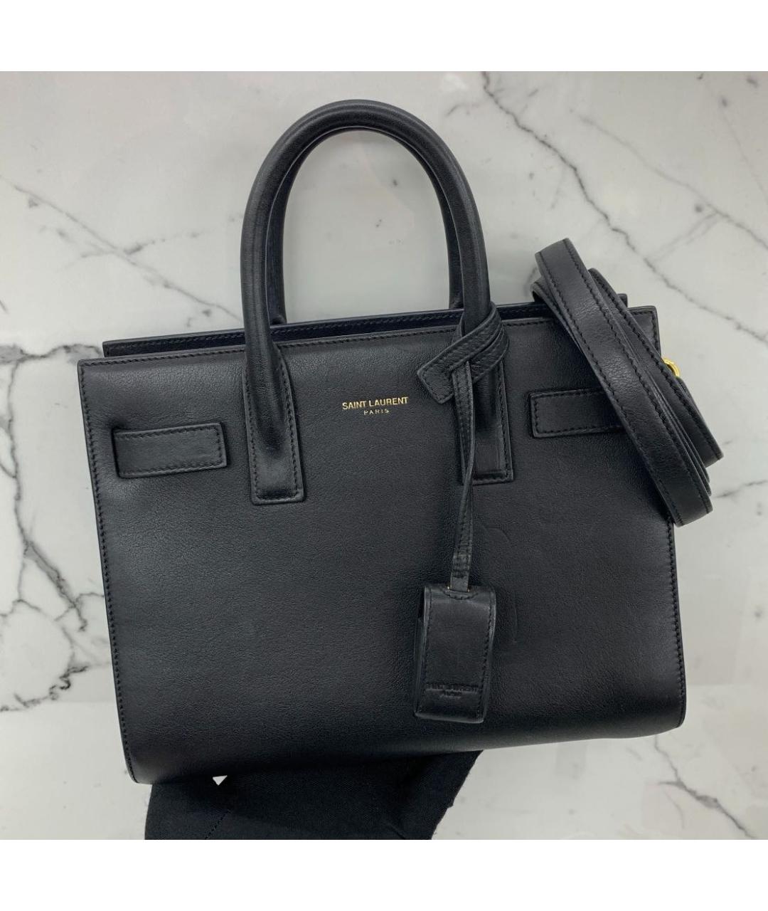 SAINT LAURENT Черная кожаная сумка с короткими ручками, фото 4