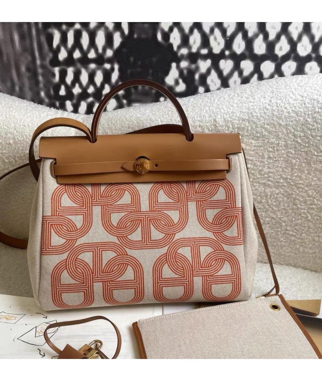 HERMES Бежевая тканевая сумка через плечо, фото 2