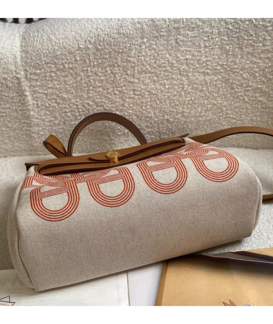 HERMES Бежевая тканевая сумка через плечо, фото 4