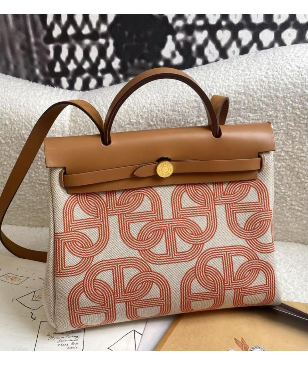 HERMES Бежевая тканевая сумка через плечо, фото 5