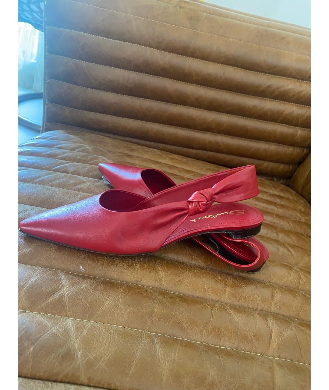 SANTONI Красные кожаные лодочки на низком каблуке, фото 4
