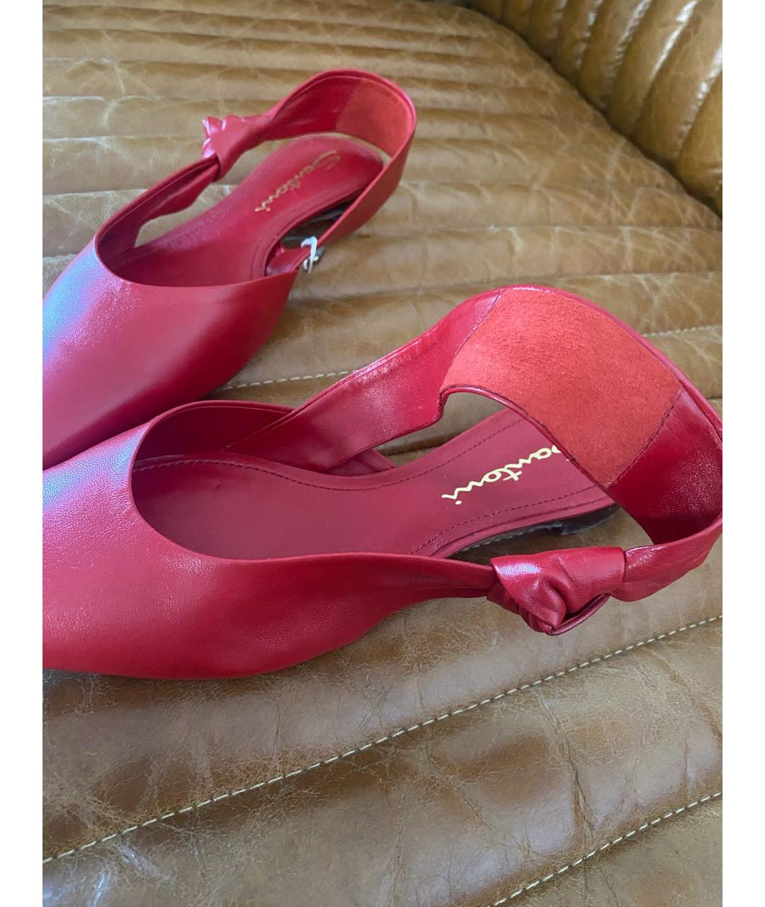 SANTONI Красные кожаные лодочки на низком каблуке, фото 3