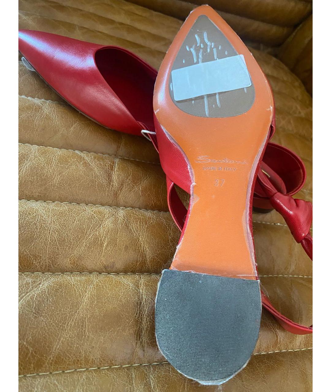 SANTONI Красные кожаные лодочки на низком каблуке, фото 5
