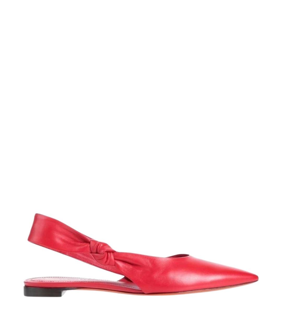 SANTONI Красные кожаные лодочки на низком каблуке, фото 1